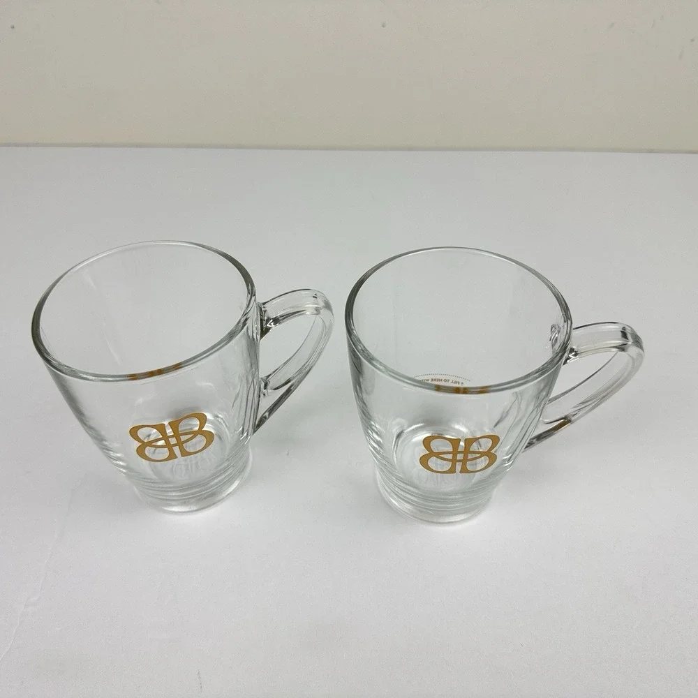 Baileys Glass Mugs Set of 2‎ Irish Cream Handled 8 oz w/ Fill Line Clear Barware